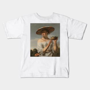 Girl in a Large Hat by Caesar van Everdingen Kids T-Shirt